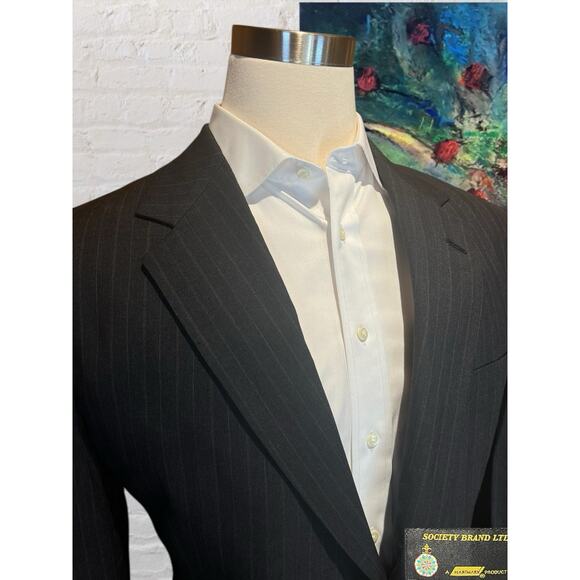 Vtg Society Brand by Hartmarx 44R Gray with Blue Red Chalk Stripe Blazer Jacket - Picture 6 of 16